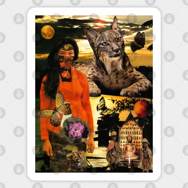 Lynx Cat Asian Culture Shaman Sunset Beach Sticker by seruniartworks